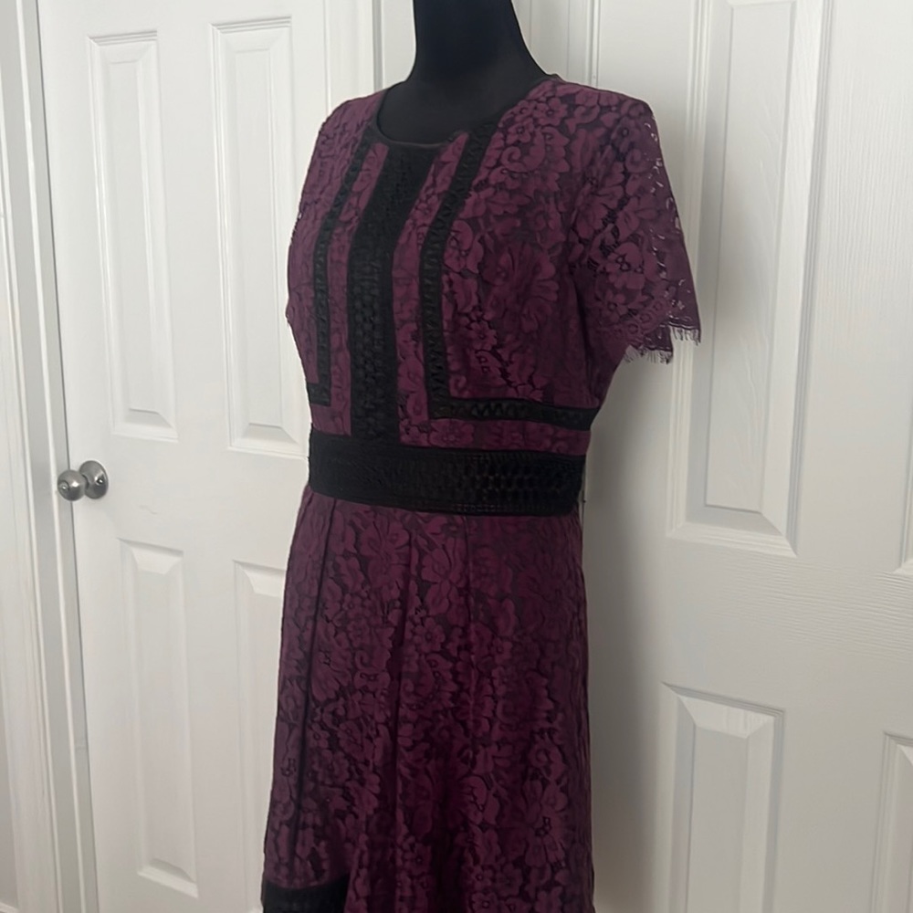 Fin lace plum and black cocktail dress by Eliza J